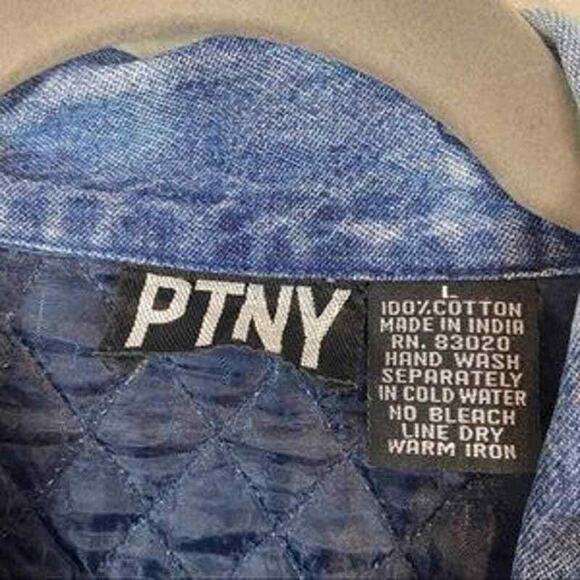 Quilted Denim Jean Jacket PTNY Vintage Women's Funky Upcycled Bleach Dyed sz L - Picture 5 of 11